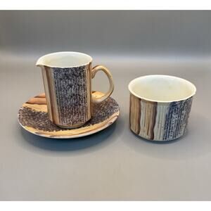 Price Kensington Log Bark Creamer & Sugar Bowl Rustic Woodgrain England Pottery